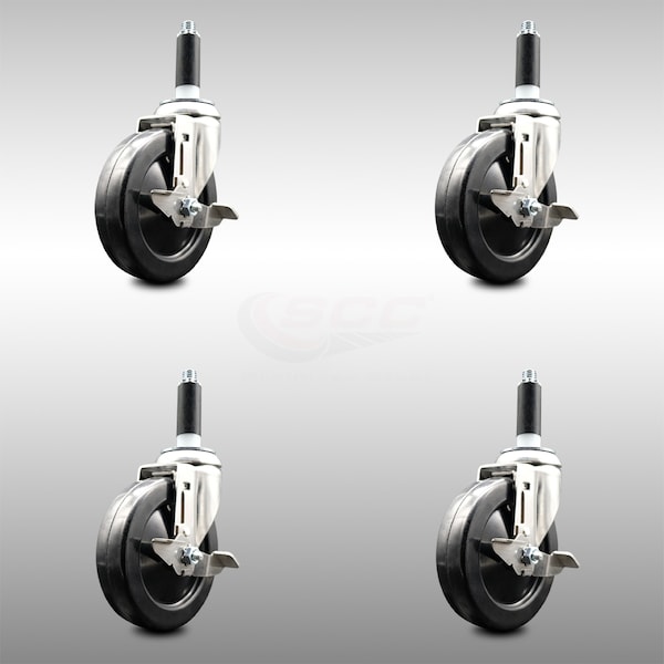 Service Caster 5 Inch 316SS Soft Rubber Swivel 7/8 Inch Expanding Stem Caster Set Brake SCC SCC-SS316EX20S514-SRS-TLB-78-4 - main